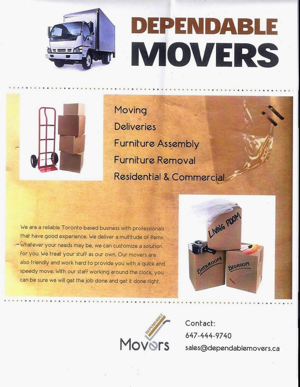 Dependable Movers | 262 Sherbourne St, Toronto, ON M5A 2S1, Canada | Phone: (647) 444-9740