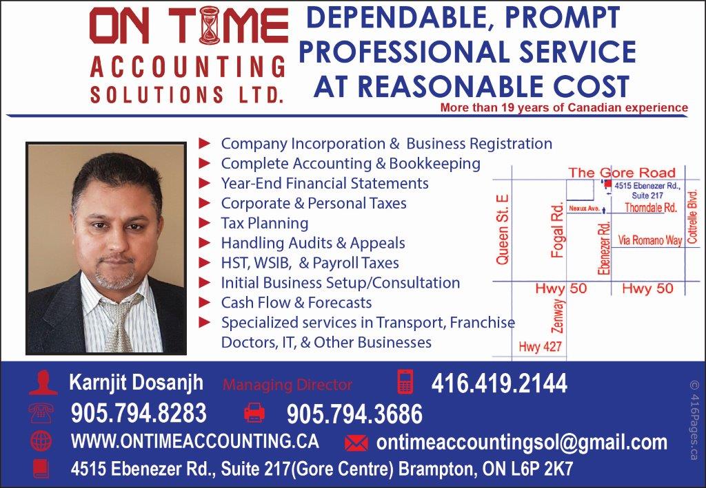 On Time Accounting Solutions Ltd. | 105 Napa Valley Ave, Woodbridge, ON L4H 1L1, Canada | Phone: (416) 419-2144