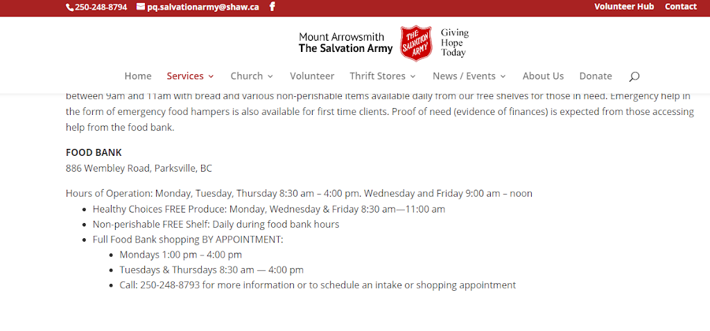 Salvation Army | 886 Wembley Rd, Parksville, BC V9P 2H6, Canada | Phone: (250) 248-8793