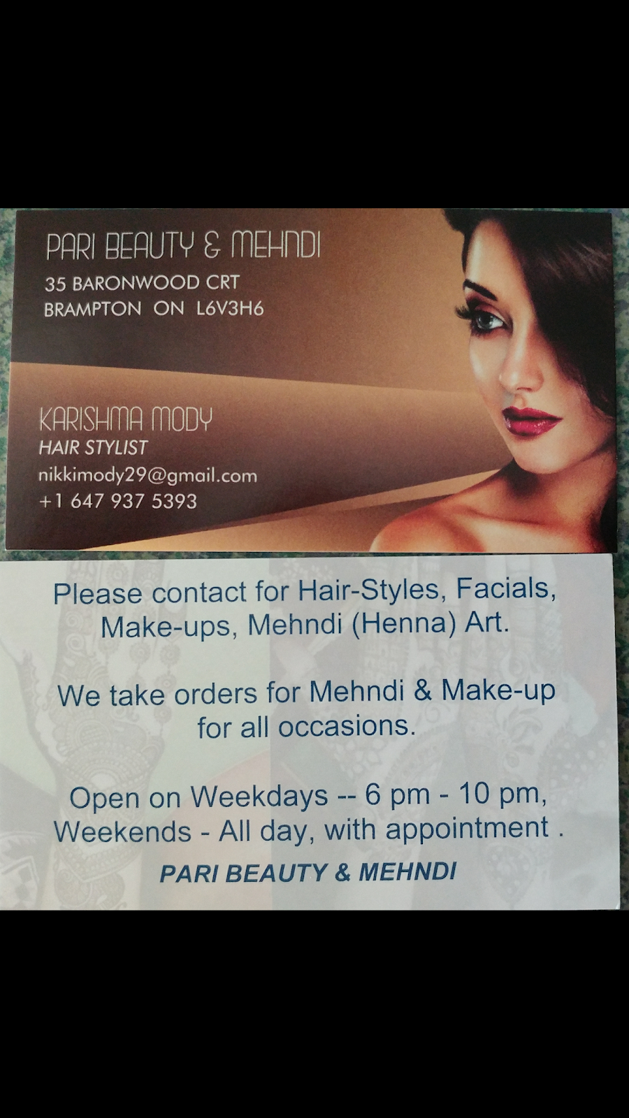 Pari Beauty & Mehndi | 241 Queen Mary Dr, Brampton, ON L7A 3L3, Canada | Phone: (647) 937-5393