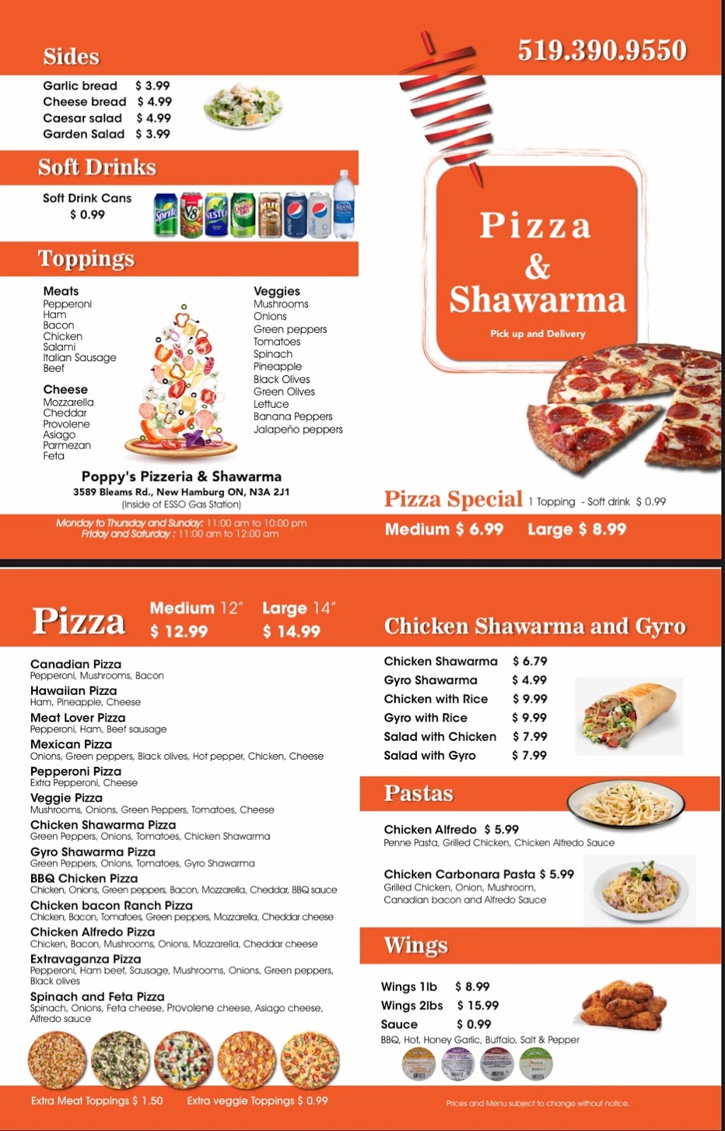 poppys pizzeria and shawarma | 3589 Bleams Rd, New Hamburg, ON N3A 2J1, Canada | Phone: (519) 390-9550