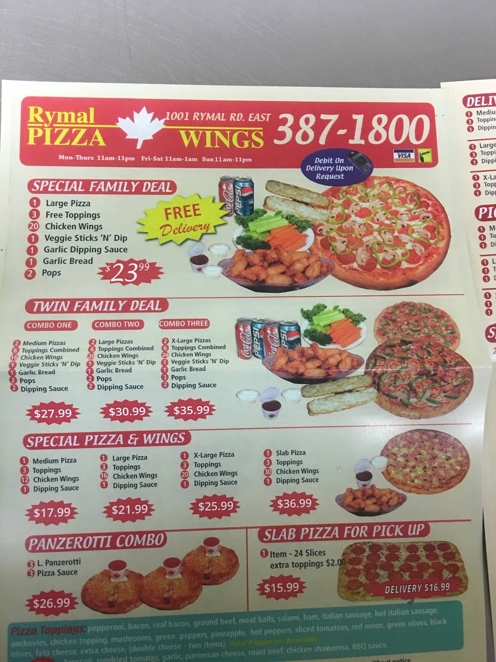 Rymal Pizza-Wings | 1001 Rymal Rd E, Hamilton, ON L8W 3M2, Canada | Phone: (905) 387-1800