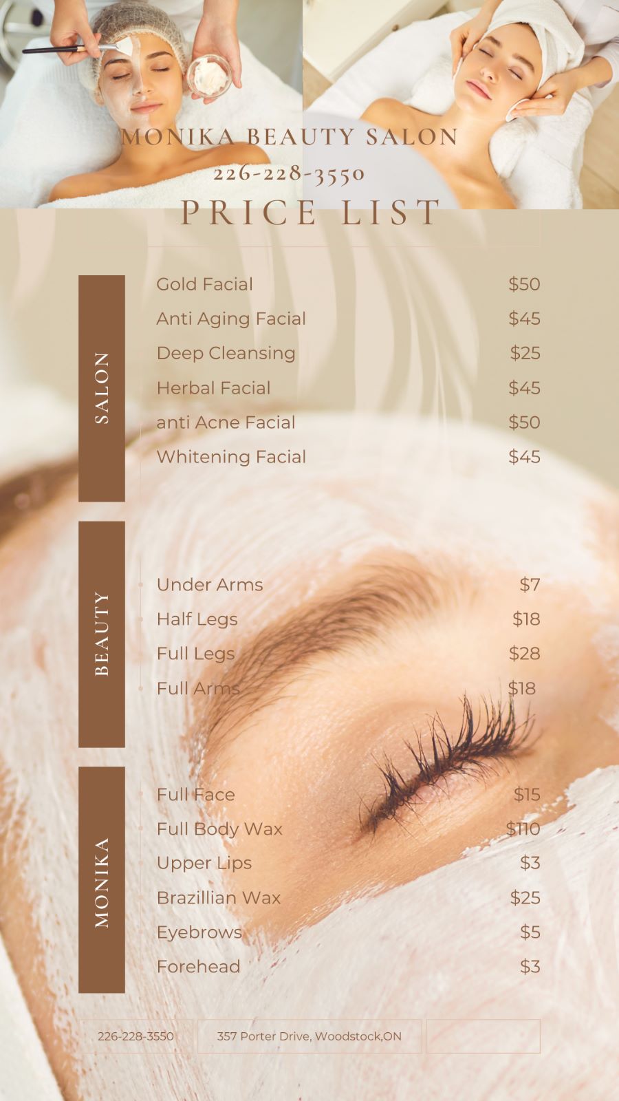 Monika Beauty Salon | 357 Porter Dr, Woodstock, ON N4T 0H1, Canada | Phone: (226) 228-3550