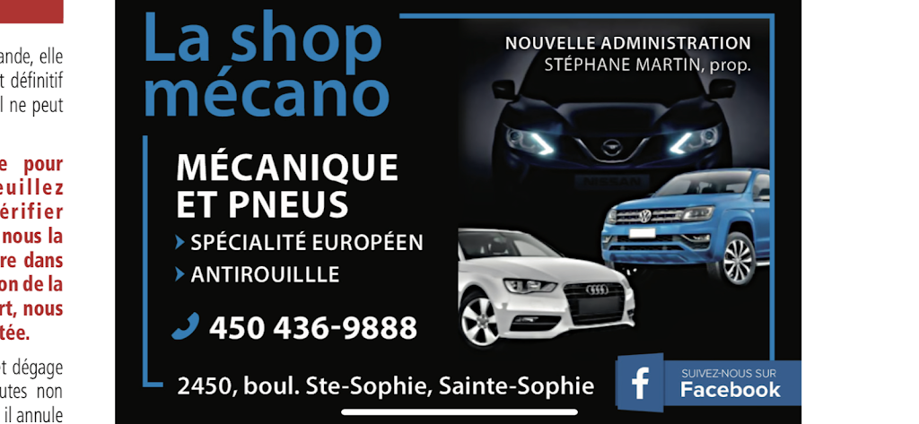 la shop mecano 2 st-sophie | 2450 Boulevard Ste Sophie, Sainte-Sophie, QC J5J 2V3, Canada | Phone: (450) 436-9888