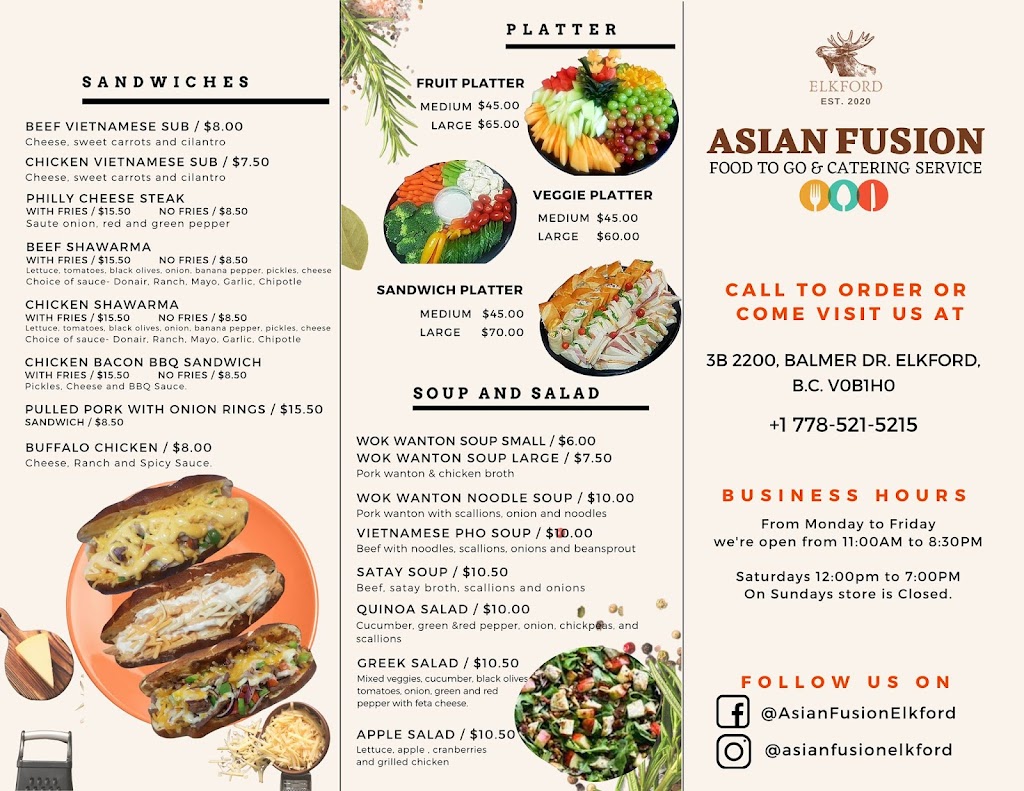 Elkford Asian Fusion Food To Go | 2200 Balmer Dr, Elkford, BC V0B 1H0, Canada | Phone: (778) 521-5215