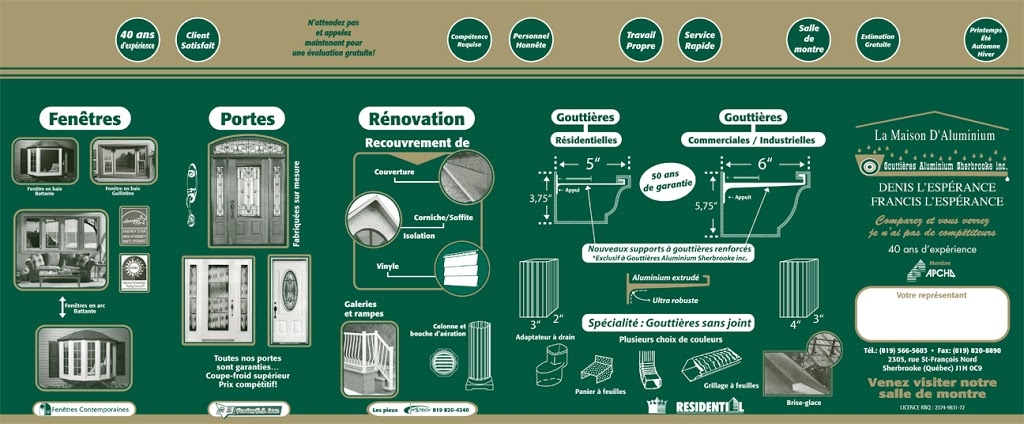 Gouttières Aluminium Sherbrooke | 2305 Rue Saint-François N, Sherbrooke, QC J1H 0C9, Canada | Phone: (819) 566-5603