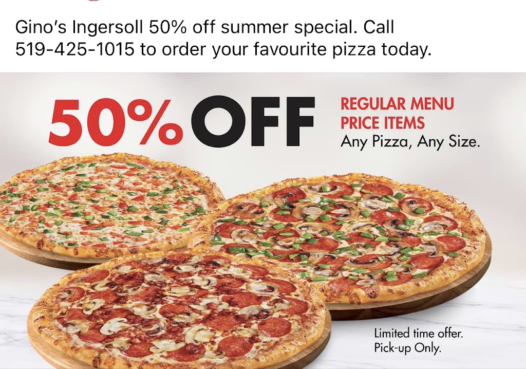 Ginos Pizza | 15 Thames St S, Ingersoll, ON N5C 2S8, Canada | Phone: (519) 425-1015