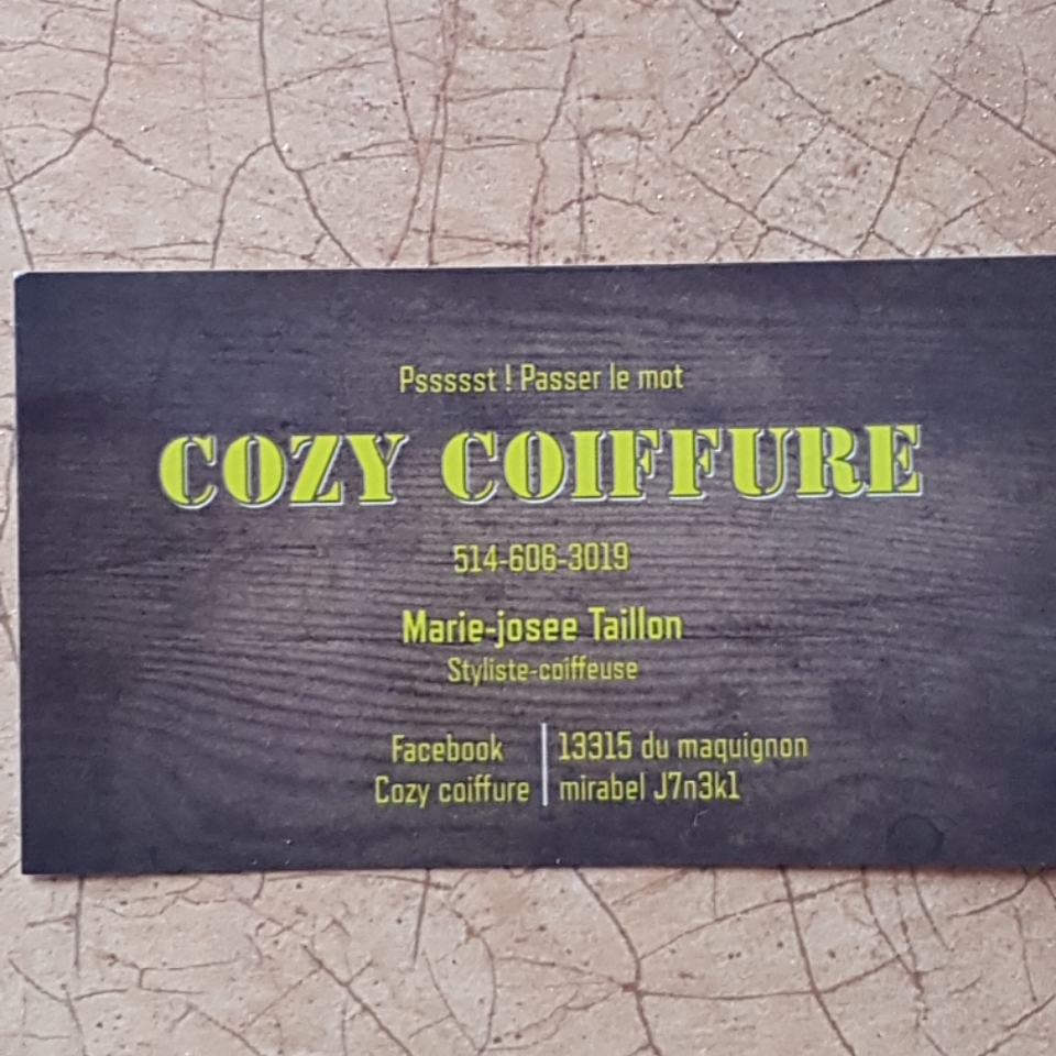 Cozy Coiffure | 13315 Rue du Maquignon, Mirabel, QC J7N 3K1, Canada | Phone: (514) 606-3019