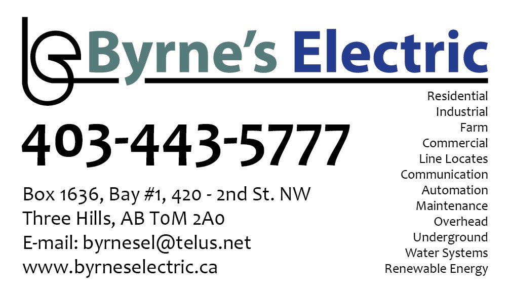 Byrnes Electric | 420 2 St N, Three Hills, AB T0M 2A0, Canada | Phone: (403) 443-5777