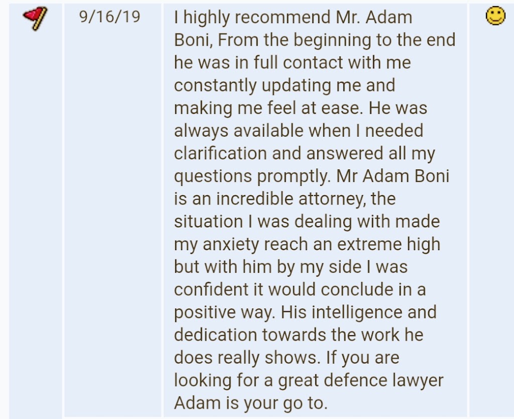 Adam Boni, LL.B. Criminal Defence | 216 Heath St W Suite 4, Toronto, ON M5P 1N7, Canada | Phone: (416) 873-0510