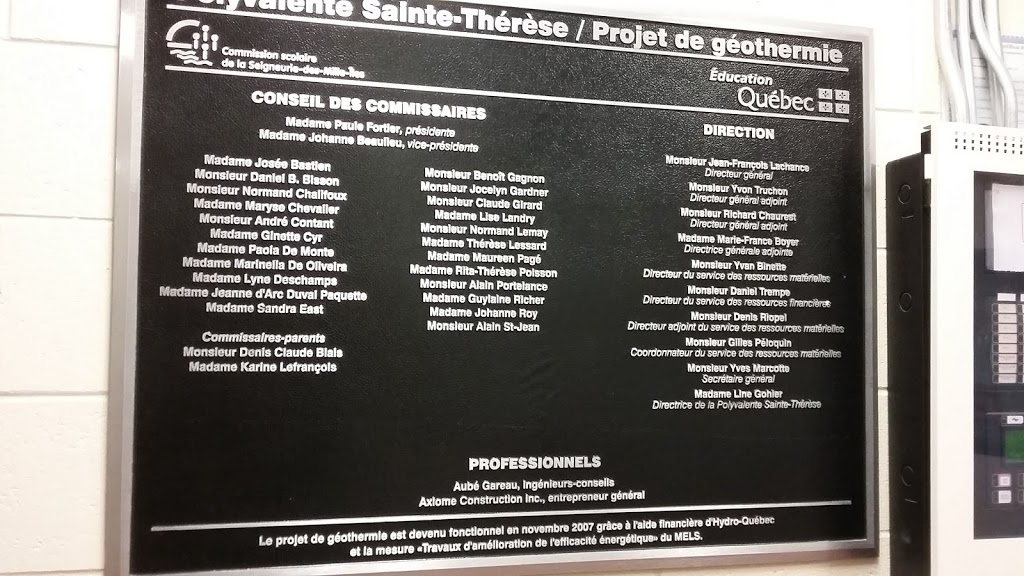 Polyvalente Sainte-Thérèse | 401 Boulevard du Domaine, Sainte-Thérèse, QC J7E 4S4, Canada | Phone: (450) 433-5400