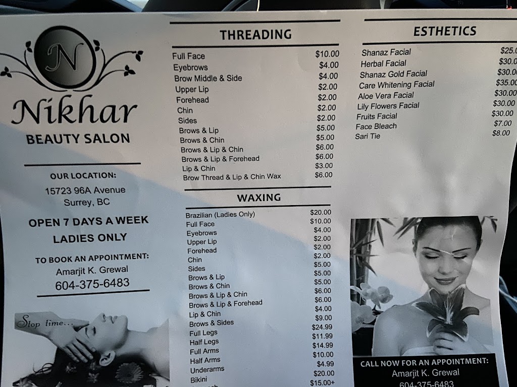 Nikhar Beauty Salon | 15723 96A Ave, Surrey, BC V4N 2T2, Canada | Phone: (604) 375-6483