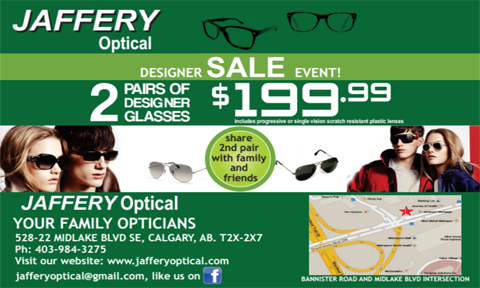 Jaffery Optical Midlake Blvd | 22 Midlake Blvd SE #328, Calgary, AB T2X 2X7, Canada | Phone: (403) 984-3275