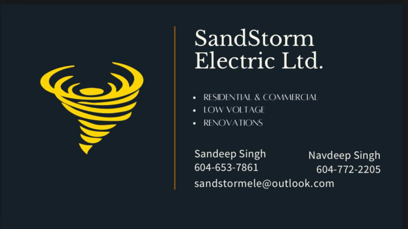 Sandstorm Electric Ltd. | 14427 68 Ave, Surrey, BC V3S 2A8, Canada | Phone: (604) 653-7861