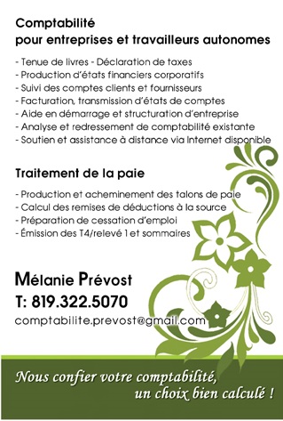 Comptabilité Mélanie Prévost | 3530 Chem. du 1er Rang de Doncaster, Val-David, QC J0T 2N0, Canada | Phone: (819) 322-5070