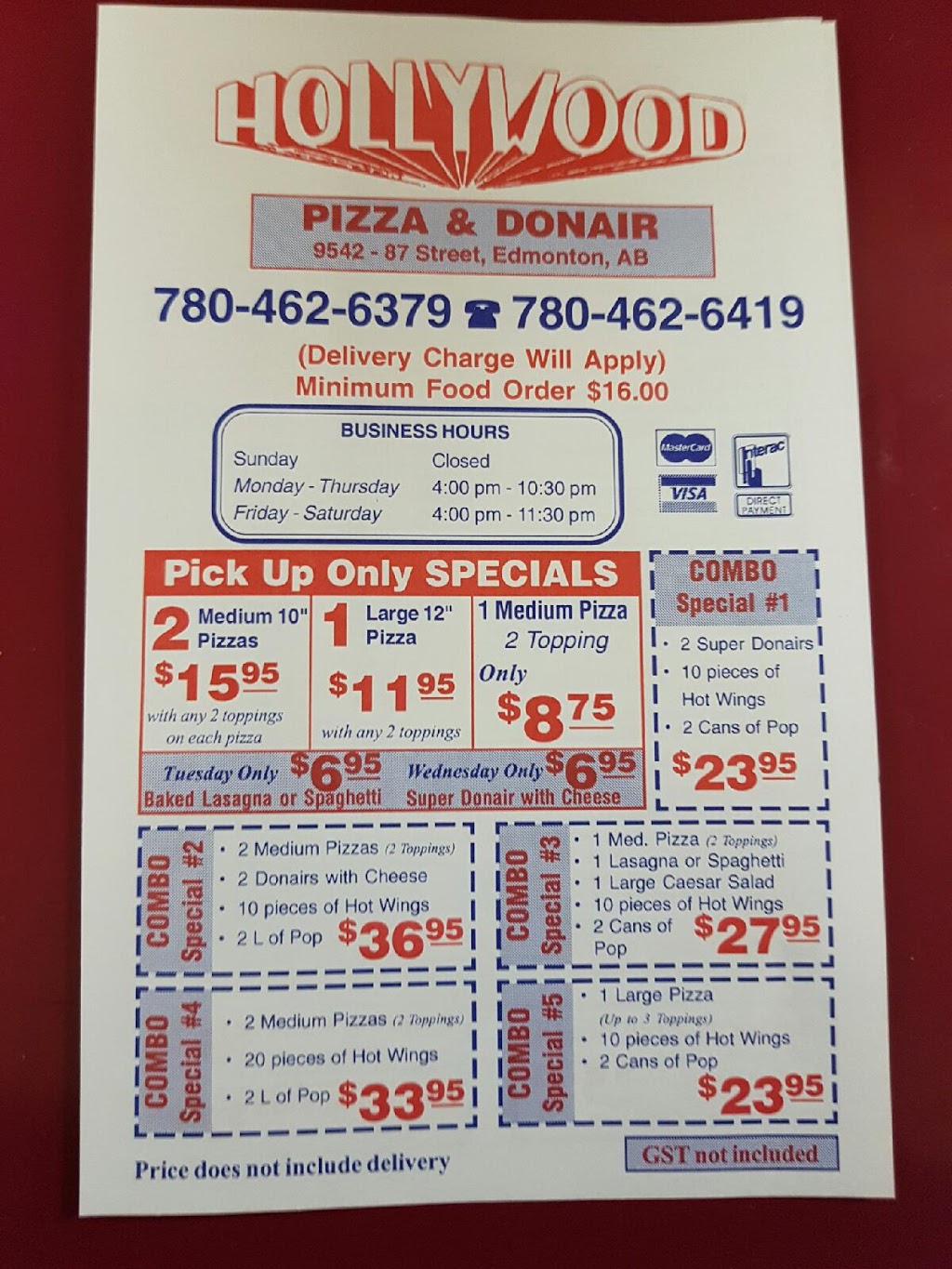 A Hollywood Pizza & Donair | 9542 87 St NW, Edmonton, AB T6C 3J1, Canada | Phone: (780) 462-6379