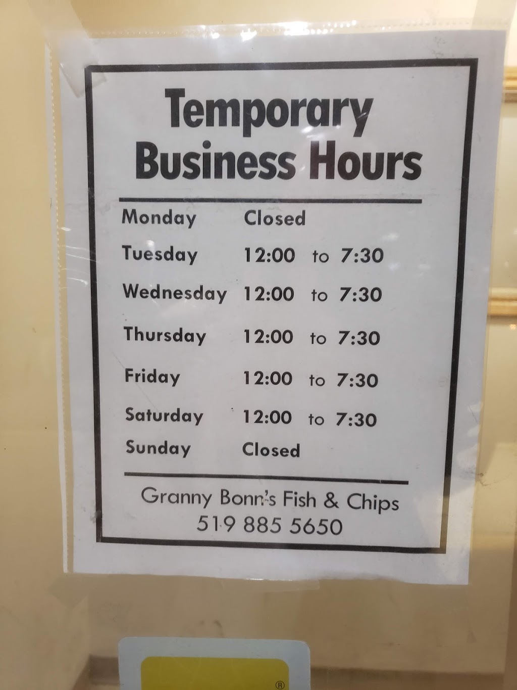 Granny Bonns Fish & Chips | 90 Weber St N, Waterloo, ON N2J 3G9, Canada | Phone: (519) 885-5650