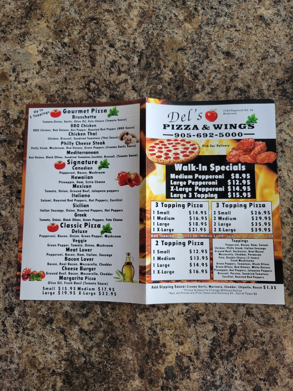 Dels Pizza & Wings | 3194 Hamilton Regional Rd 56, Binbrook, ON L0R 1C0, Canada | Phone: (905) 692-5000