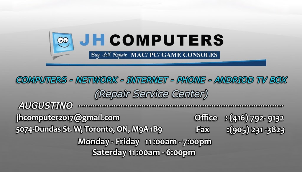 JH Computers | 5074 Dundas St W, Etobicoke, ON M9A 1B9, Canada | Phone: (416) 792-9132