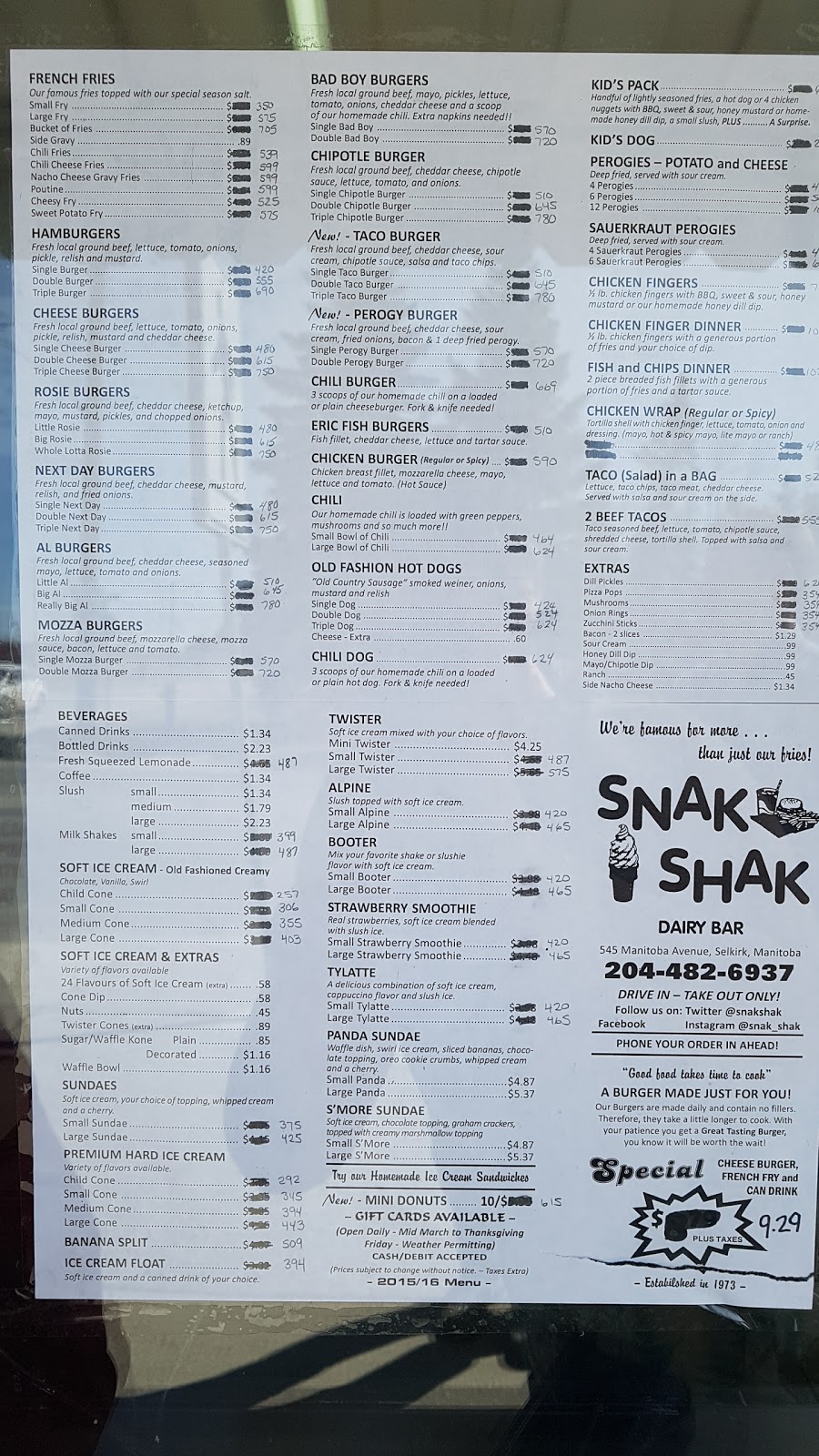 Snak Shak Dairy Bar | 545 Manitoba Ave, Selkirk, MB R1A 0Z1, Canada | Phone: (204) 482-6937