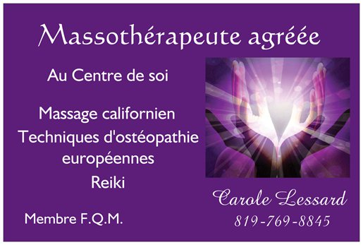 Carole Lessard Massothérapeute agréée | 58 Rue Carmen, Magog, QC J1X 3W5, Canada | Phone: (819) 769-8845