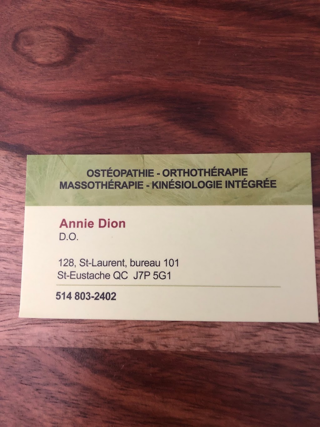 Annie Dion Ostéopathie St-Eustache | 128 Rue Saint-Laurent, Saint-Eustache, QC J7P 5G1, Canada | Phone: (514) 803-2402