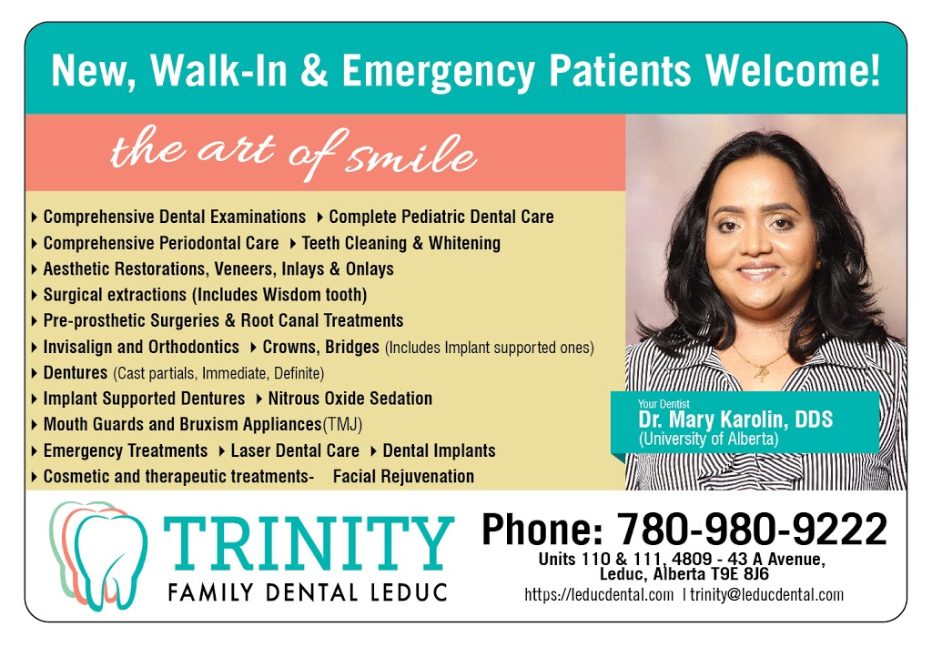 Trinity Family Dental Leduc | 50th street Leduc Plaza, 4809 43a Ave #110-111, Leduc, AB T9E 8J6, Canada | Phone: (780) 980-9222