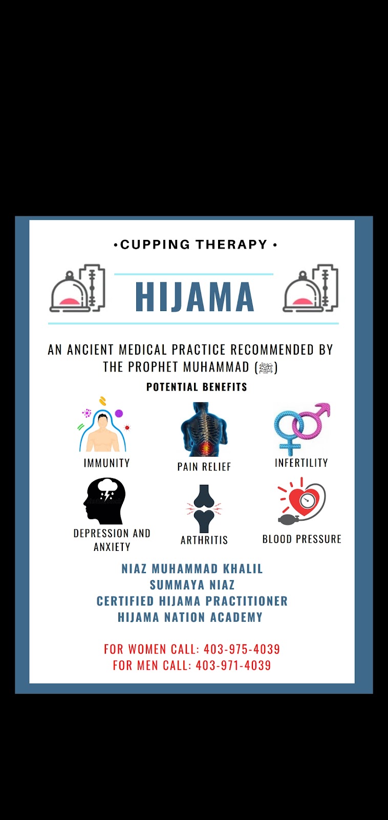 Khalil Hijama & Cupping Therapy | 481 Saddlelake Dr, Calgary, AB T3J 0R7, Canada | Phone: (403) 971-4039