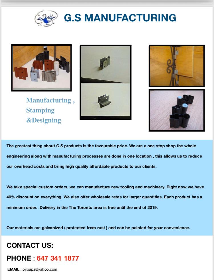 GS Manufacturing | 160 Leyton Ave, Scarborough, ON M1L 3V2, Canada | Phone: (647) 341-1877