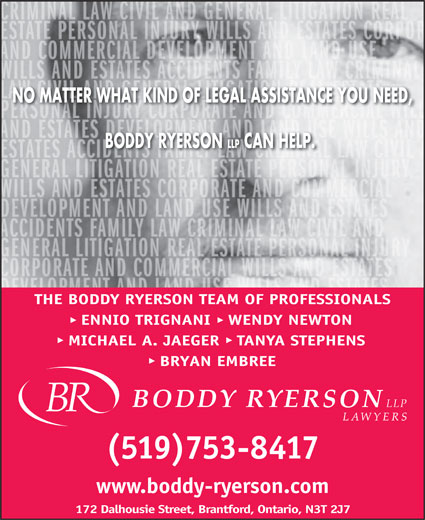 Boddy Ryerson LLP | 172 Dalhousie St, Brantford, ON N3T 2J7, Canada | Phone: (519) 753-8417