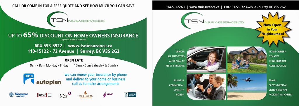 TSN Insurance Services | 15122 72 Ave, Surrey, BC V3S 7A8, Canada | Phone: (604) 593-5922