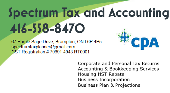 Spectrum Tax and Accounting Inc. | 67 Purple Sage Dr, Brampton, ON L6P 4P5, Canada | Phone: (416) 558-8470