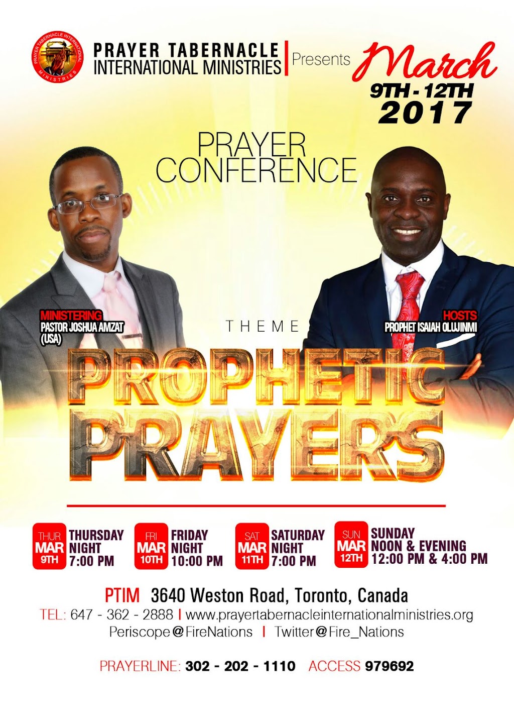 Prayer Tabernacle International Ministries | 3640 Weston Rd, North York, ON M9L 1W2, Canada | Phone: (647) 362-2888