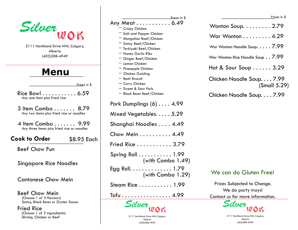 Silver Wok | 5111 Northland Dr NW, Calgary, AB T2L 2L2, Canada | Phone: (403) 288-4949