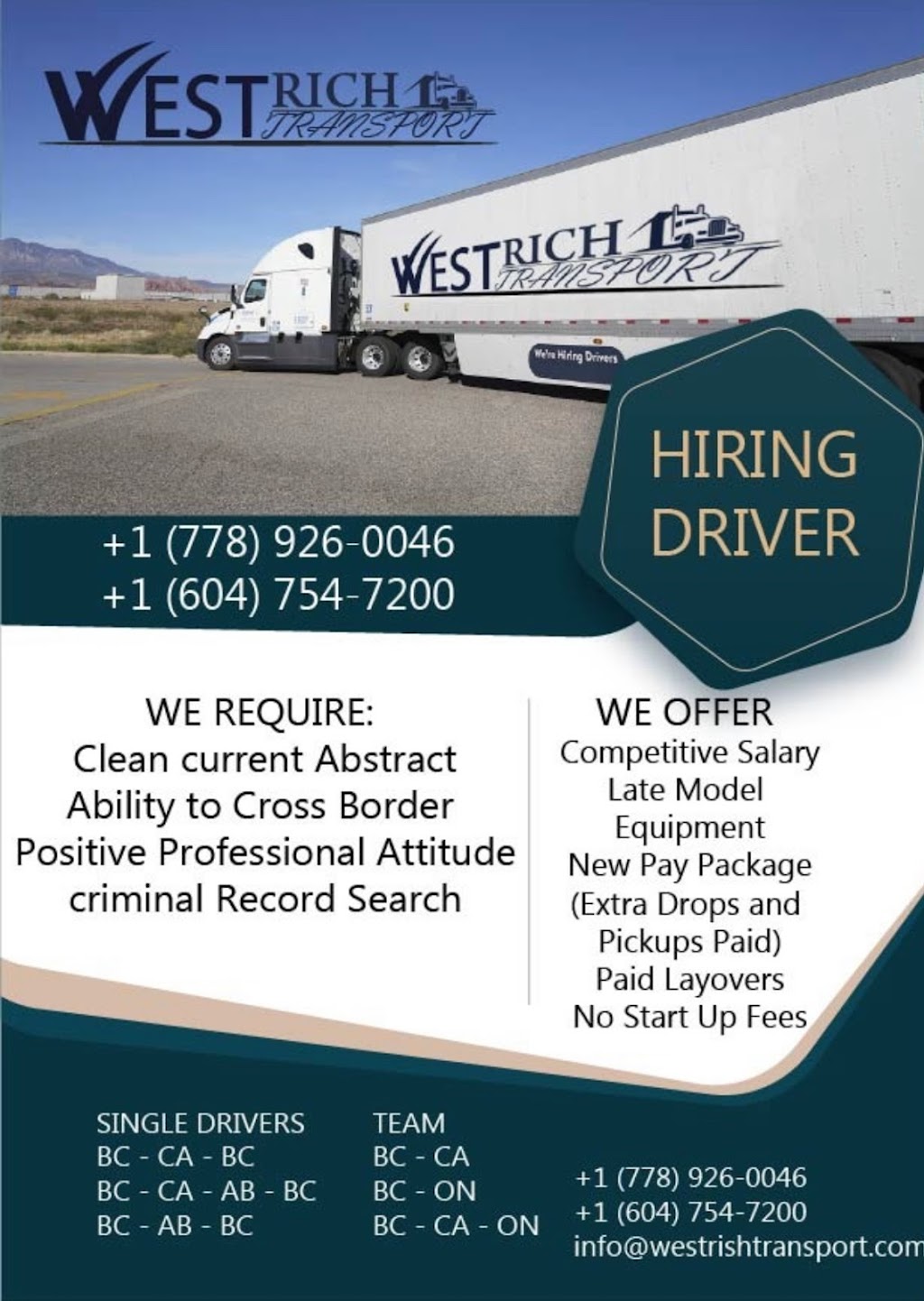 Westrich transport ltd | 5898 190a St, Surrey, BC V3S 7M3, Canada | Phone: (604) 754-7200