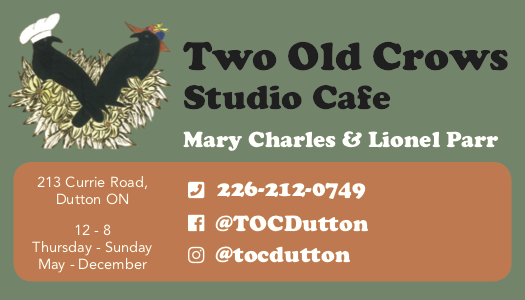 Two Old Crows Studio Cafe | 213 Currie Rd, Dutton, ON N0L 1J0, Canada | Phone: (226) 212-0749