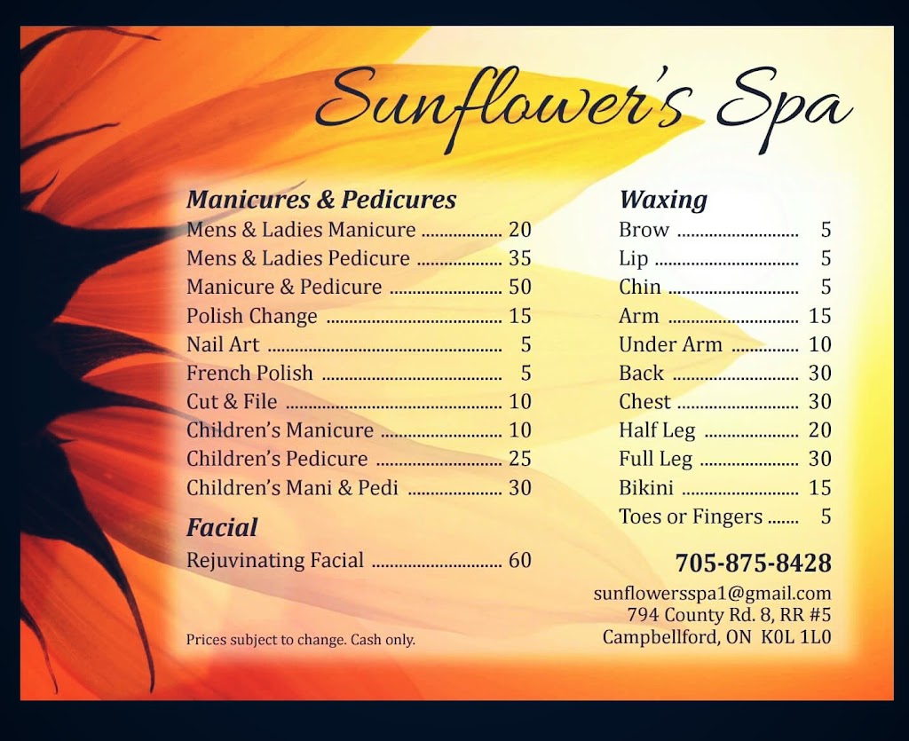 Sunflowers Spa | 794 County Rd 8, Campbellford, ON K0L 1L0, Canada | Phone: (705) 875-8428