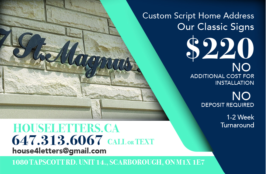 House letters | 1080 Tapscott Rd unit 14, Scarborough, ON M1X 1E7, Canada | Phone: (416) 317-2693