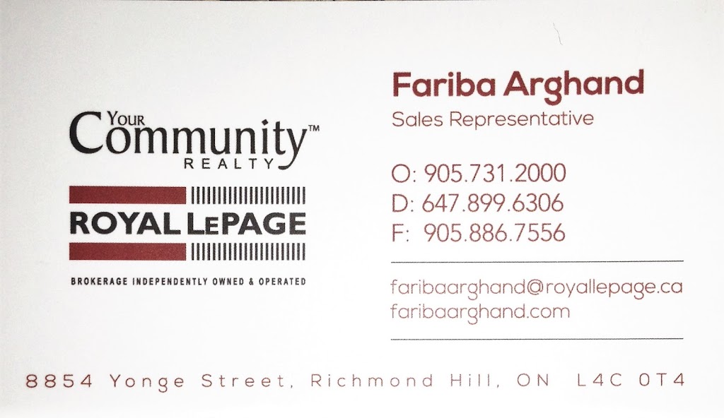 Fariba Arghand, Salesperson | 8854 Yonge St, Richmond Hill, ON L4C 0T4, Canada | Phone: (647) 899-6306