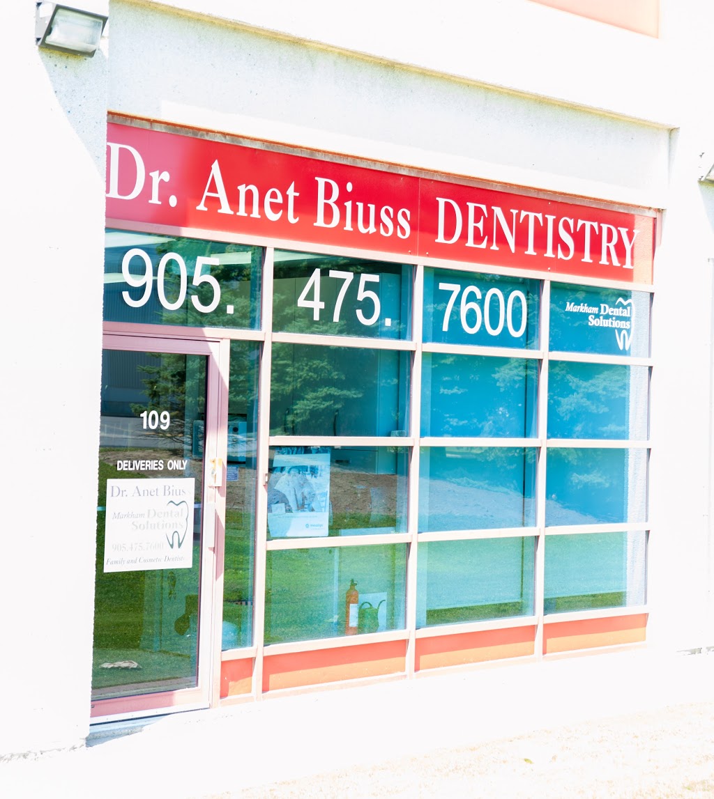 Markham Dental Solutions - Dr. Anet Biuss | 18 Crown Steel Dr #109, Markham, ON L3R 9X8, Canada | Phone: (905) 475-7600