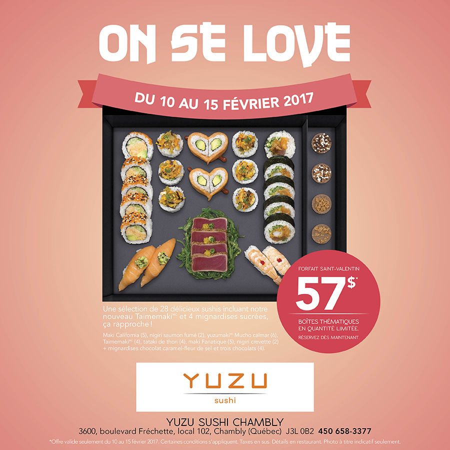 Yuzu sushi | 3600 Boulevard Fréchette #102, Chambly, QC J3L 0B2, Canada | Phone: (450) 658-3377