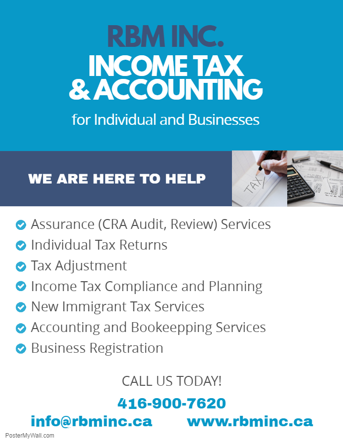 RBM Accounting & Tax | 4274 Goldenrod Crescent, Mississauga, ON L5V 3C3, Canada | Phone: (416) 900-7620