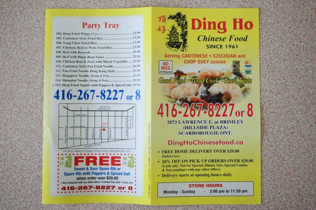 Ding-Ho Chinese Food | 2875 Lawrence Ave E, Scarborough, ON M1P 2S8, Canada | Phone: (416) 267-8227