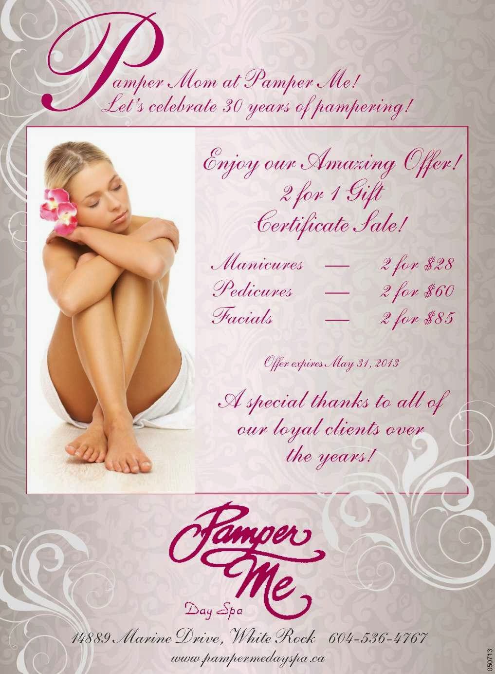 Pamper Me Day Spa | 14889 Marine Dr, White Rock, BC V4B 1C2, Canada | Phone: (604) 536-4767