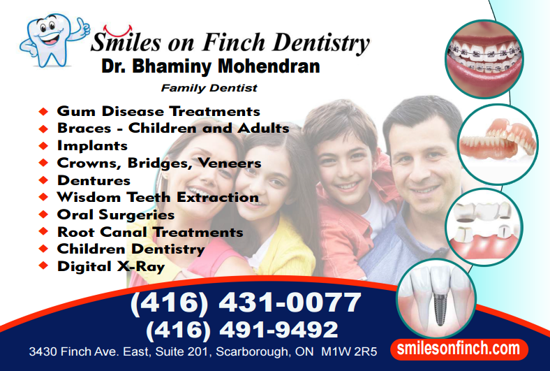 Dr Bhaminy Mohendran, Smilesonfinch | 3430 Finch Ave E #201, Scarborough, ON M1W 2R5, Canada | Phone: (416) 431-0077