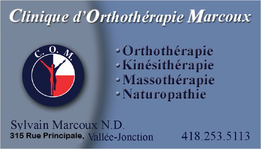 Clinique dOrthothérapie Marcoux | 315A Rue Principale, Vallée-Jonction, QC G0S 3J0, Canada | Phone: (418) 253-5113