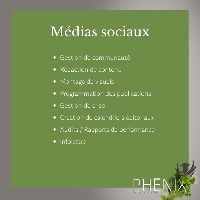 Phénix - Administration, médias sociaux & rédaction | 692 Rue de lÉpilobe, Québec, QC G3G 3C6, Canada | Phone: (581) 999-7695