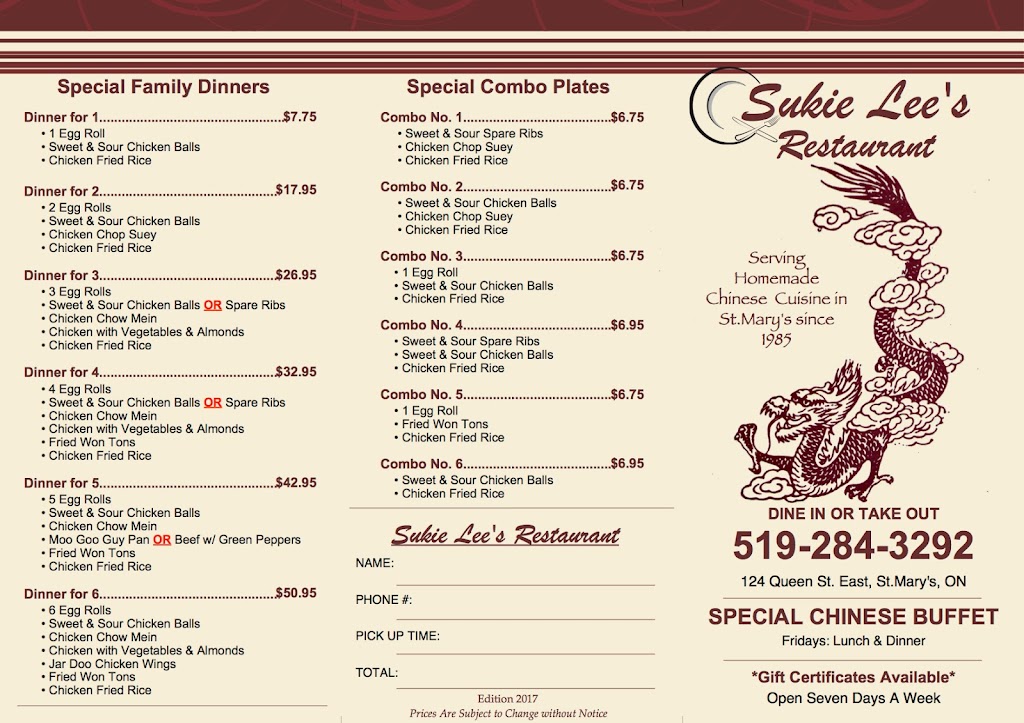 Sukie Lees Restaurant | 124 Queen St E, St. Marys, ON N4X 1A3, Canada | Phone: (519) 284-3292