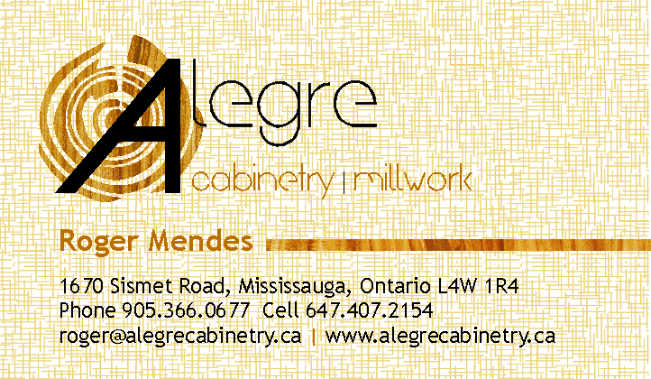 Alegre Cabinetry & Millwork | 1670 Sismet Rd, Mississauga, ON L4W 1R4, Canada | Phone: (905) 366-0677