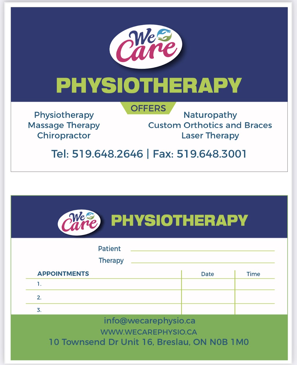 WE CARE PHYSIOTHERAPY | 10 Townsend Dr Unit 16, Breslau, ON N0B 1M0, Canada | Phone: (519) 648-2646